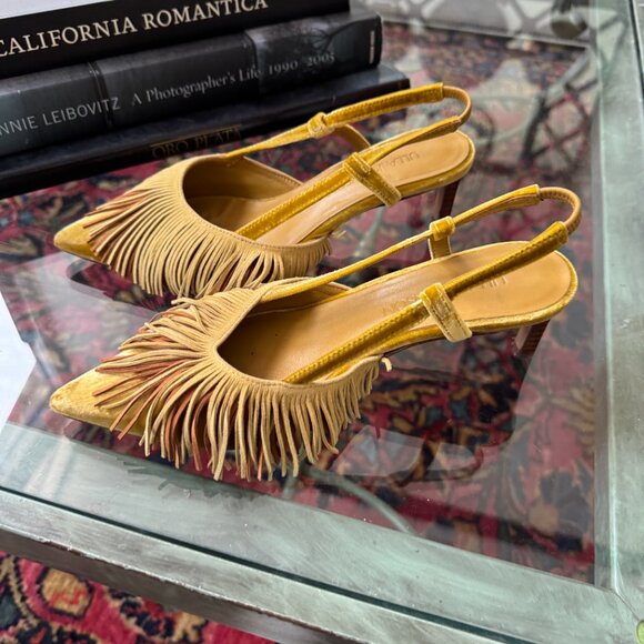 ULLA JOHNSON Women's Shira Fringe Suede Pumps In Yellow Size EU 37 US 6.5 - Picture 7 of 8